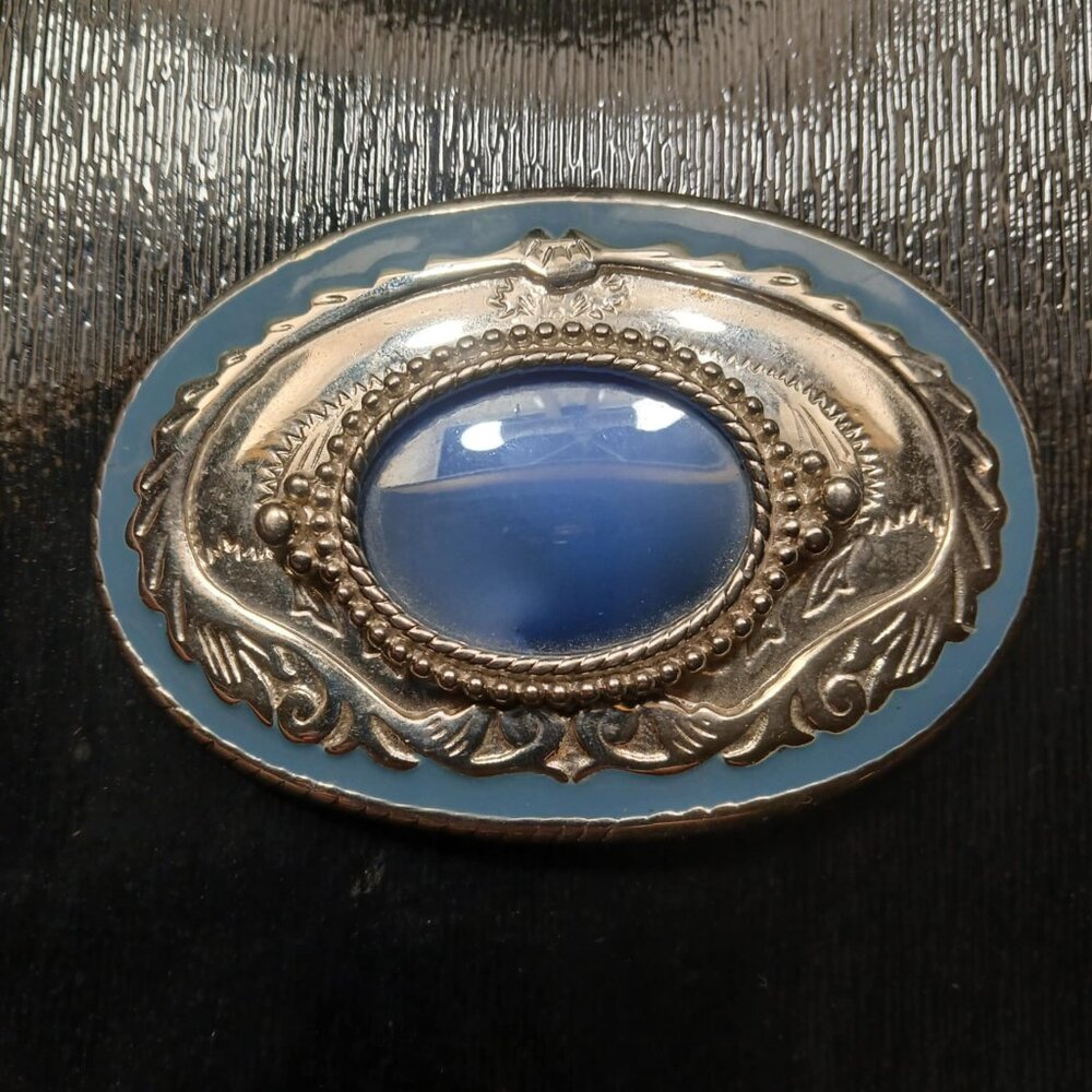 Western Style Filigree Belt Buckle. Vintage. Metal With Stone Buckle.